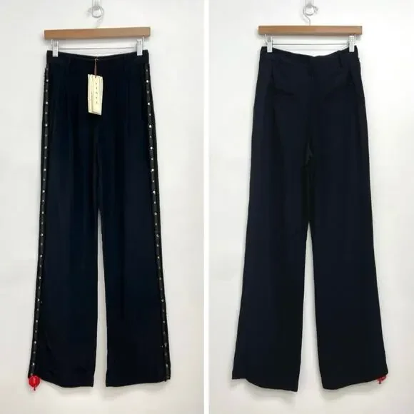NWT Figue Hadley Embellished Beaded Pleated Drapey Straight Leg Trousers Size 2 - Picture 2 of 15